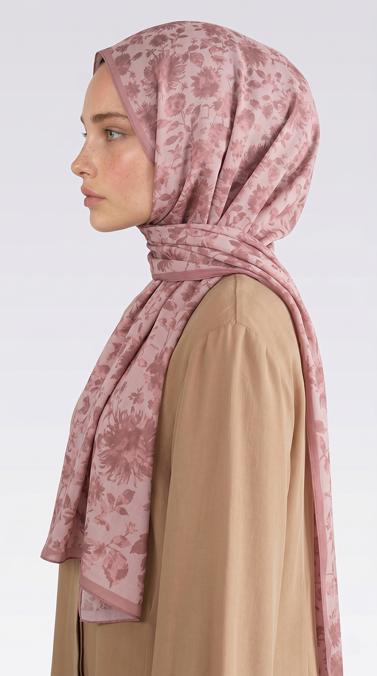 Karaca EşarpCOTTON ŞAL FLORA DESENLİ COTTON ŞAL - TOZ PEMBE 