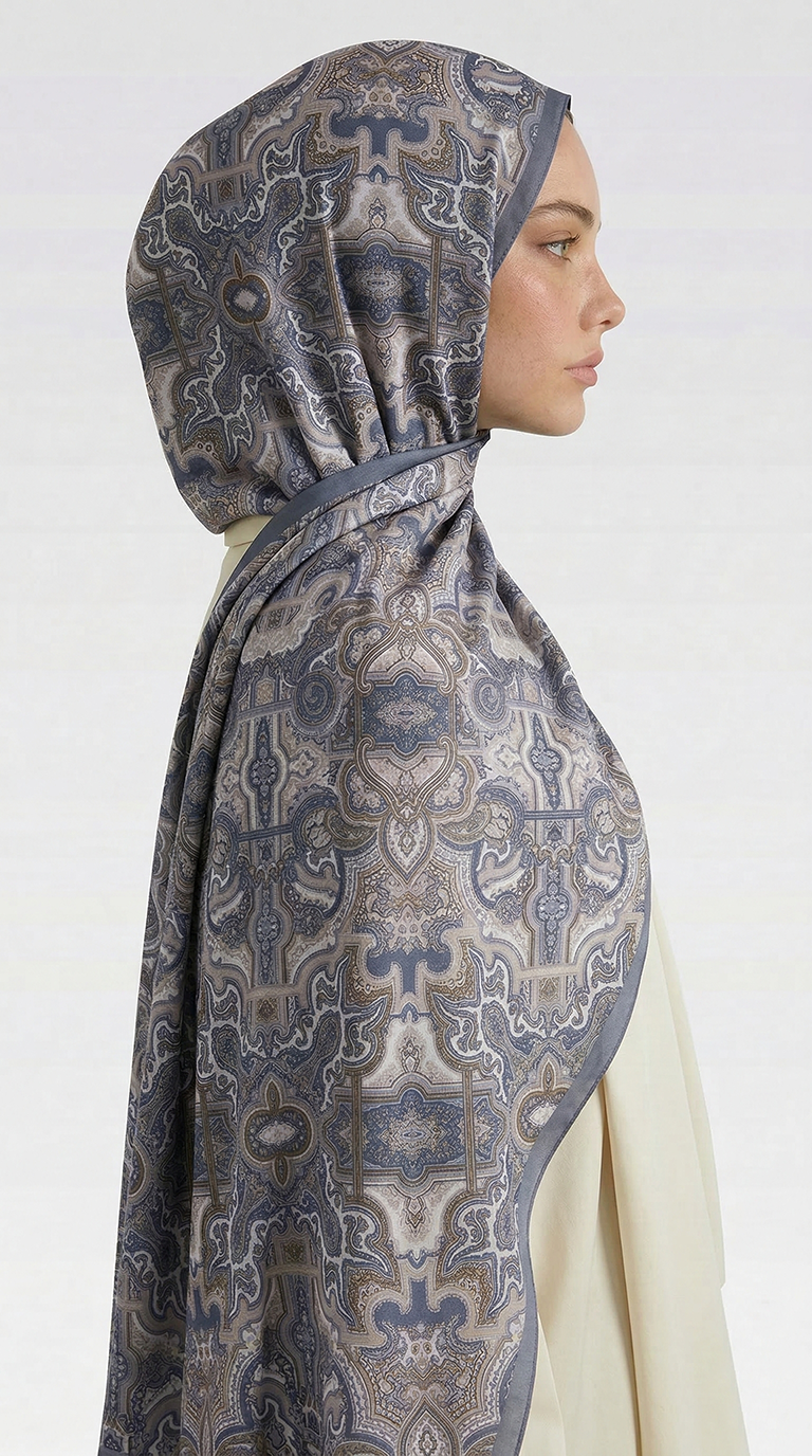 Karaca EşarpCOTTON ŞAL LARA MOTİF DESENLİ COTTON ŞAL - GRİ / EKRU