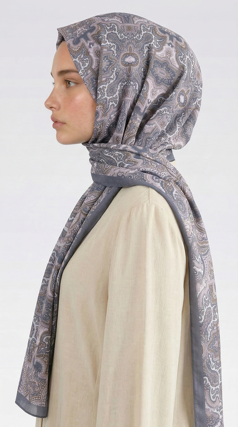 Karaca EşarpCOTTON ŞAL LARA MOTİF DESENLİ COTTON ŞAL - GRİ / EKRU