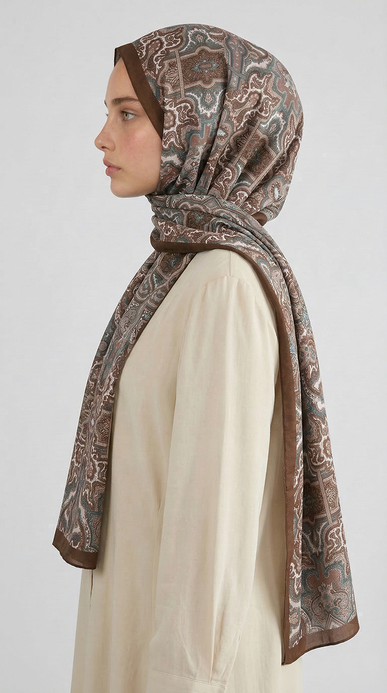Karaca EşarpCOTTON ŞAL LARA MOTİF DESENLİ COTTON ŞAL - KAHVERENGİ / GRİ 