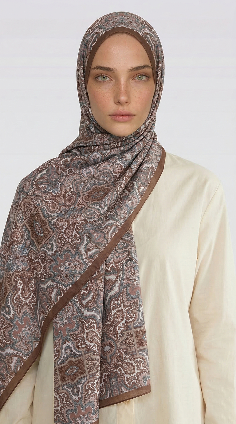 Karaca EşarpCOTTON ŞAL LARA MOTİF DESENLİ COTTON ŞAL - KAHVERENGİ / GRİ 