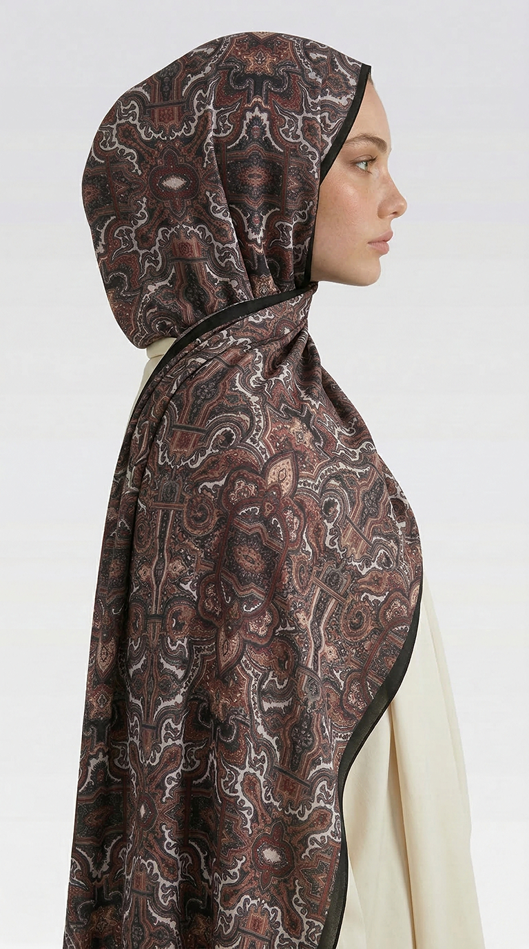 Karaca EşarpCOTTON ŞAL LARA MOTİF DESENLİ COTTON ŞAL - KAHVERENGİ / SİYAH