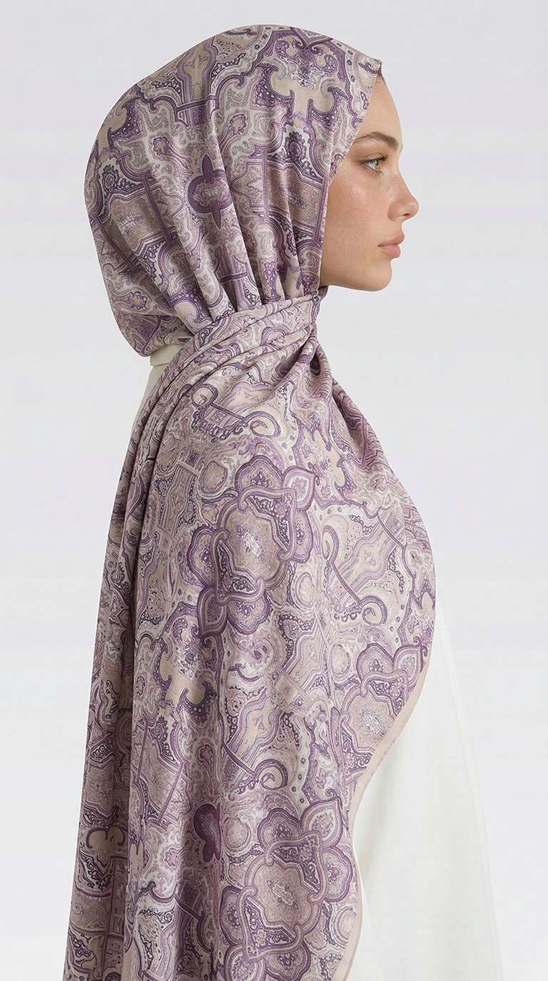 Karaca EşarpCOTTON ŞAL LARA MOTİF DESENLİ COTTON ŞAL - KREM / LİLA