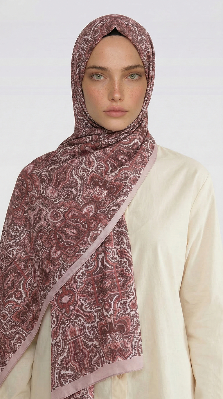 Karaca EşarpCOTTON ŞAL LARA MOTİF DESENLİ COTTON ŞAL - KREM / PUDRA