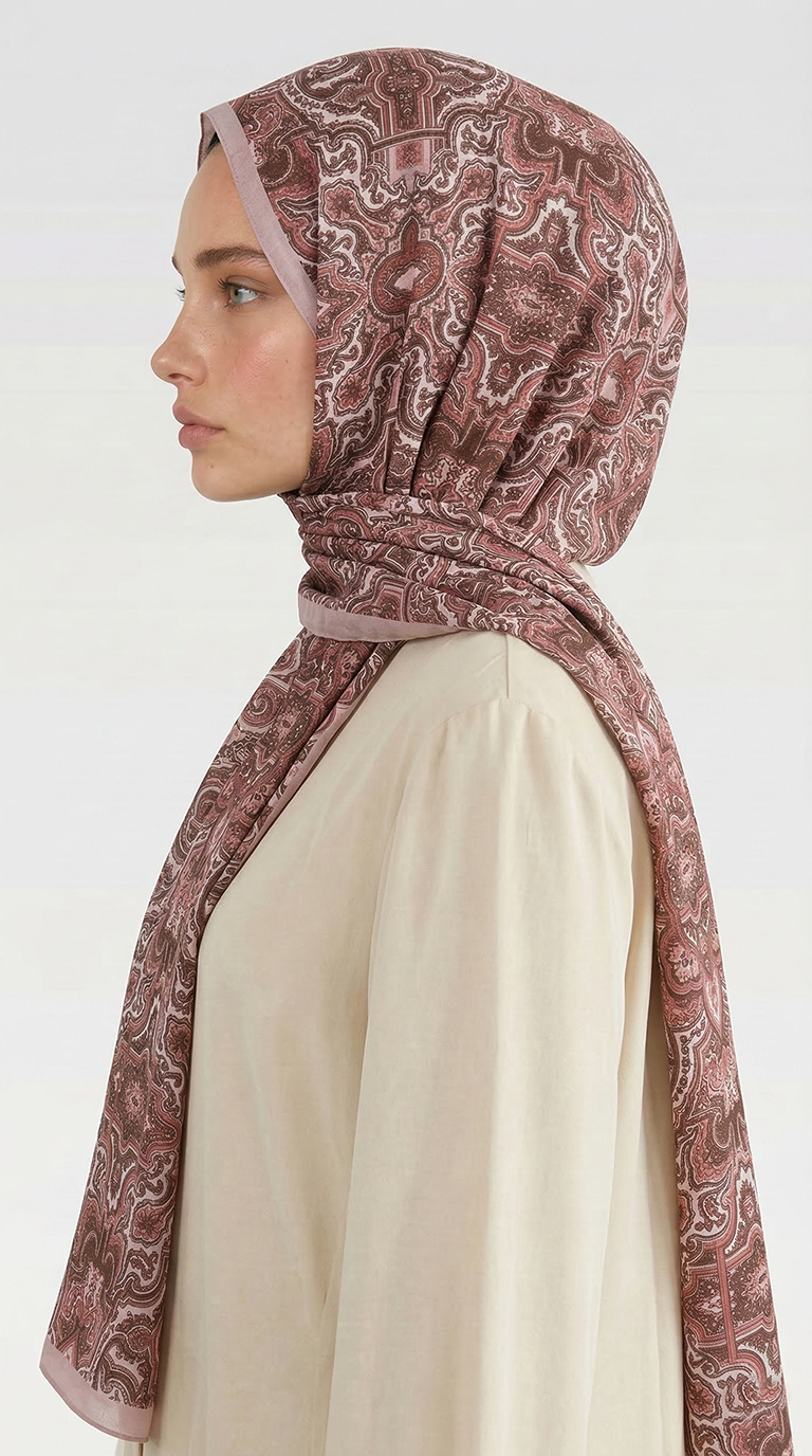 Karaca EşarpCOTTON ŞAL LARA MOTİF DESENLİ COTTON ŞAL - KREM / PUDRA