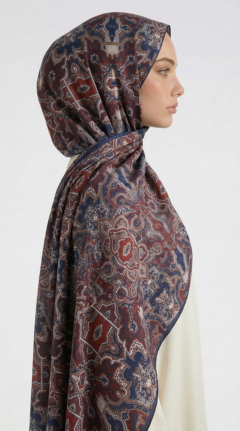 Karaca EşarpCOTTON ŞAL LARA MOTİF DESENLİ COTTON ŞAL - LACİVERT /KIRMIZI