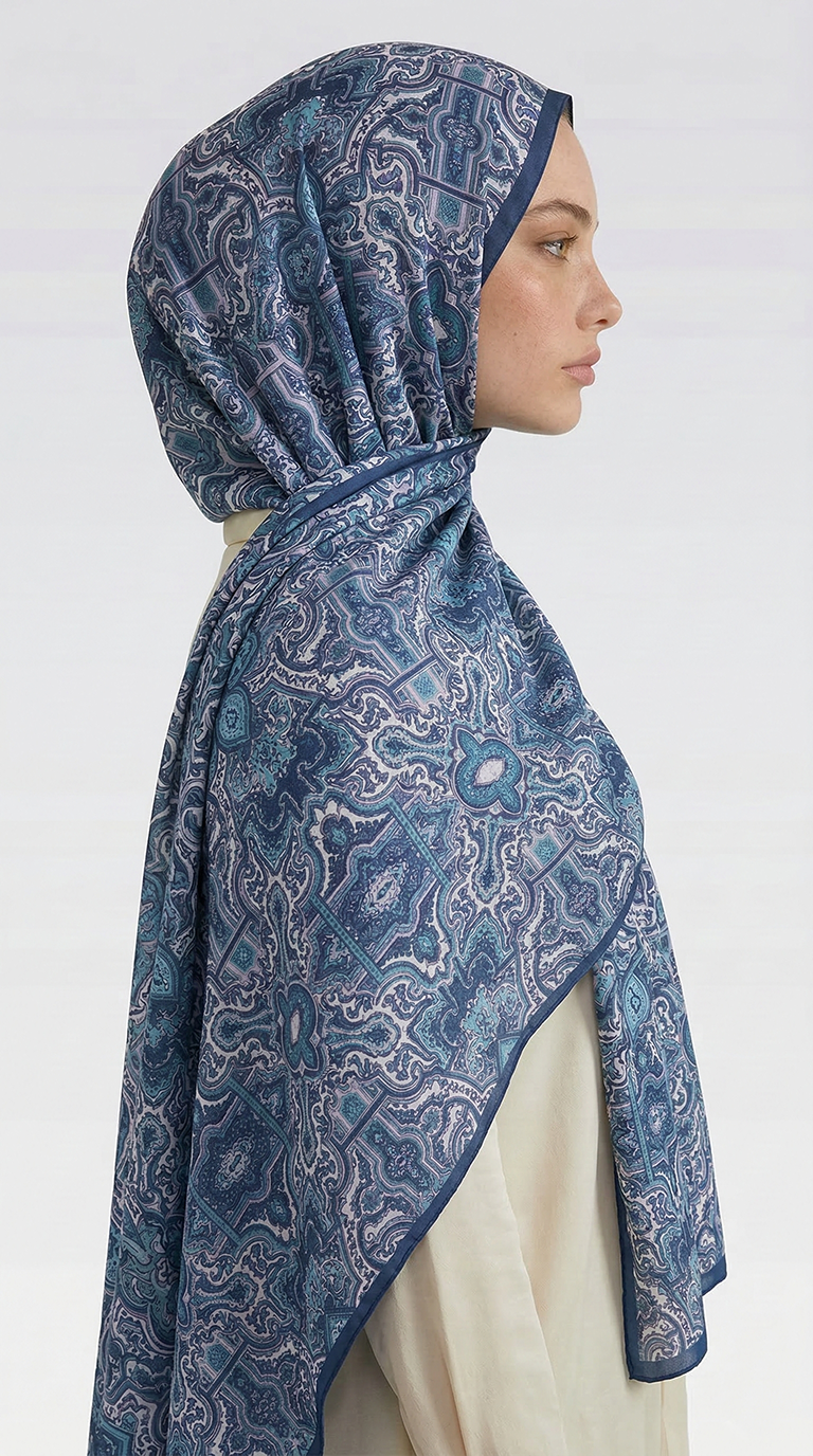 Karaca EşarpCOTTON ŞAL LARA MOTİF DESENLİ COTTON ŞAL - LACİVERT / BEYAZ