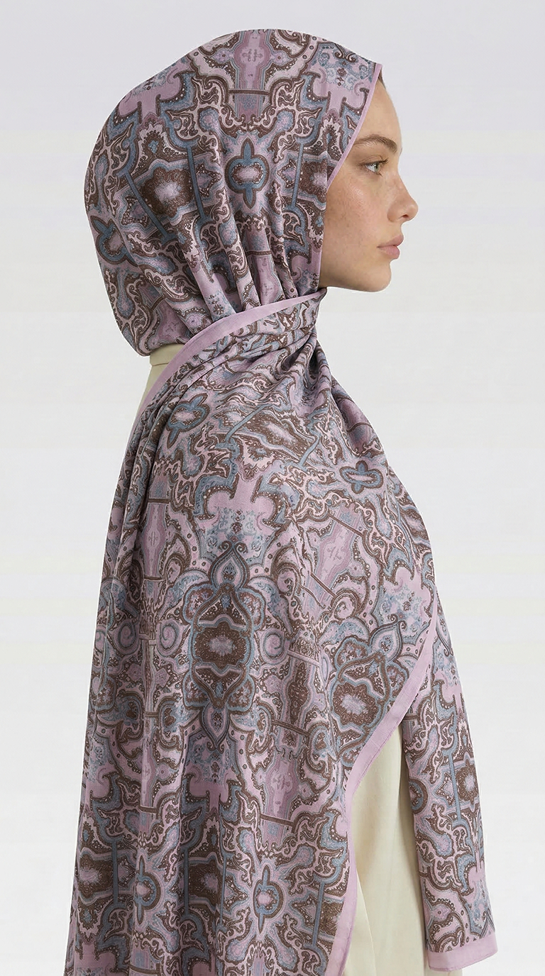 Karaca EşarpCOTTON ŞAL LARA MOTİF DESENLİ COTTON ŞAL - MAVİ / PUDRA