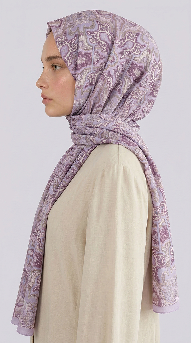 Karaca EşarpCOTTON ŞAL LARA MOTİF DESENLİ COTTON ŞAL -MOR / LİLA 