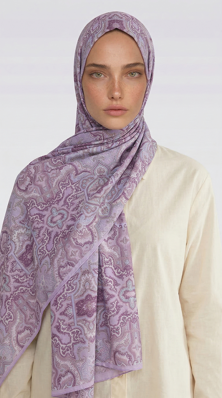 Karaca EşarpCOTTON ŞAL LARA MOTİF DESENLİ COTTON ŞAL -MOR / LİLA 