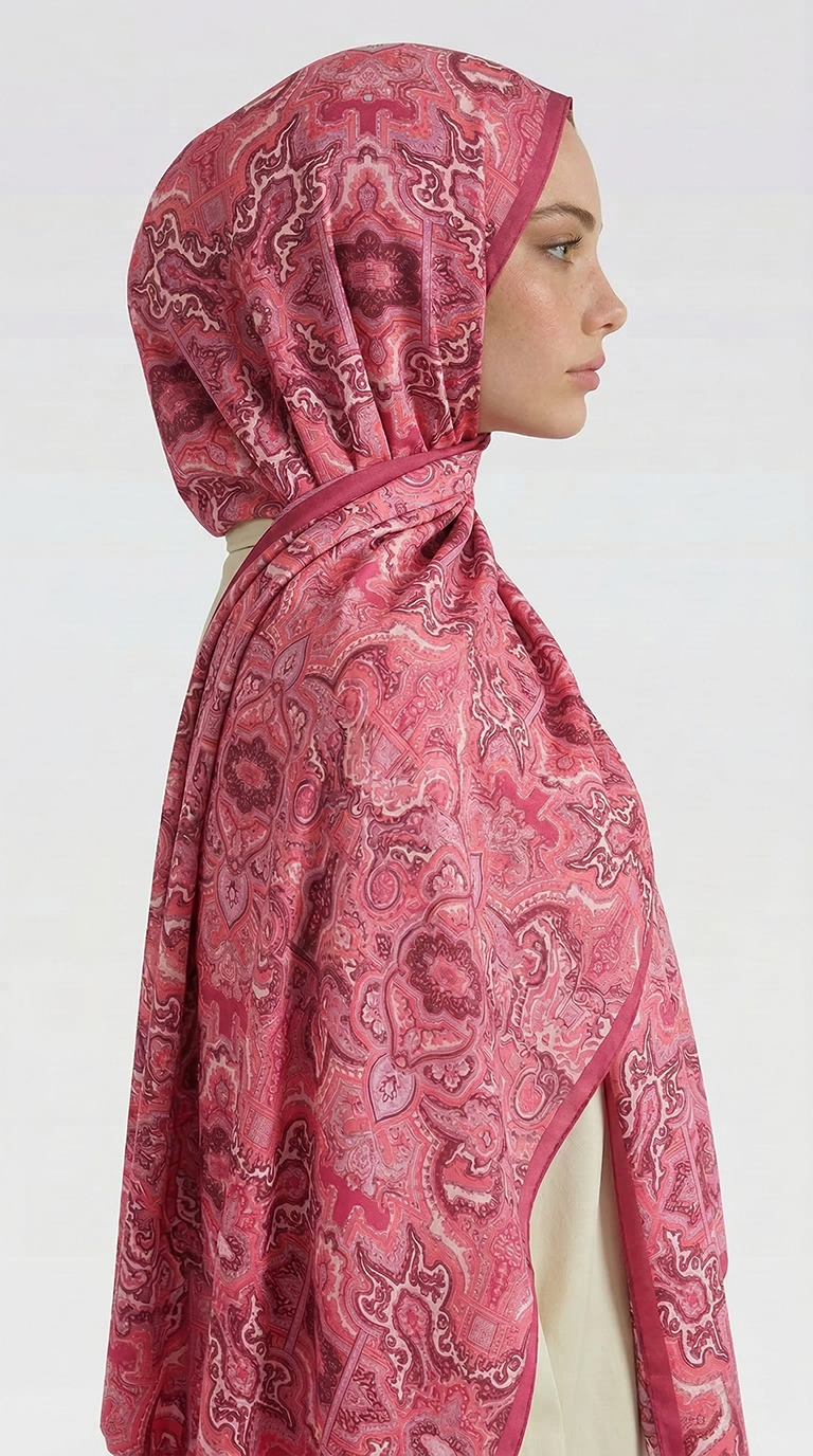 Karaca EşarpCOTTON ŞAL LARA MOTİF DESENLİ COTTON ŞAL - PEMBE / FUŞYA