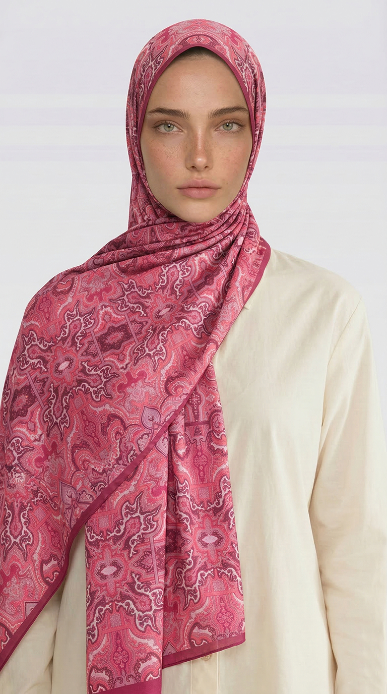 Karaca EşarpCOTTON ŞAL LARA MOTİF DESENLİ COTTON ŞAL - PEMBE / FUŞYA