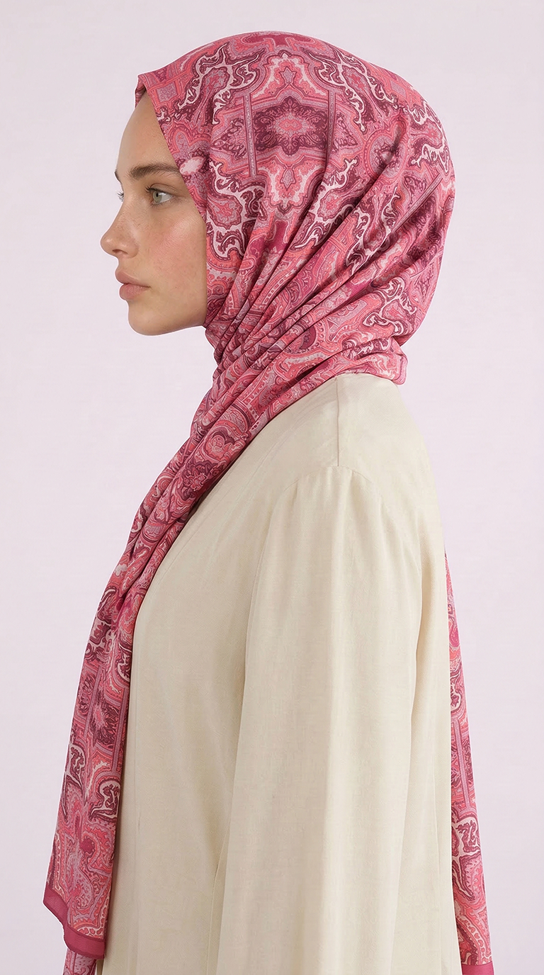 Karaca EşarpCOTTON ŞAL LARA MOTİF DESENLİ COTTON ŞAL - PEMBE / FUŞYA