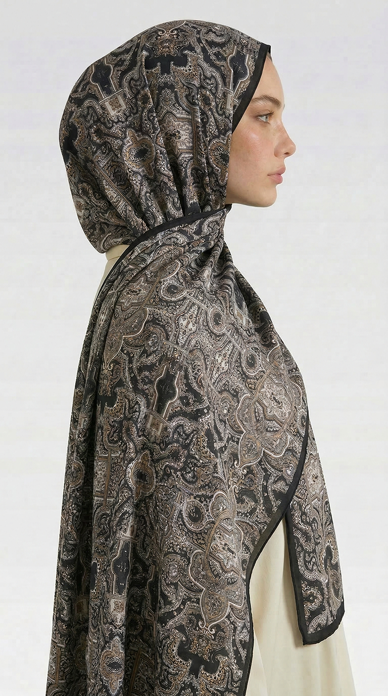 Karaca EşarpCOTTON ŞAL LARA MOTİF DESENLİ COTTON ŞAL - SİYAH / ANTRASİT GRİ