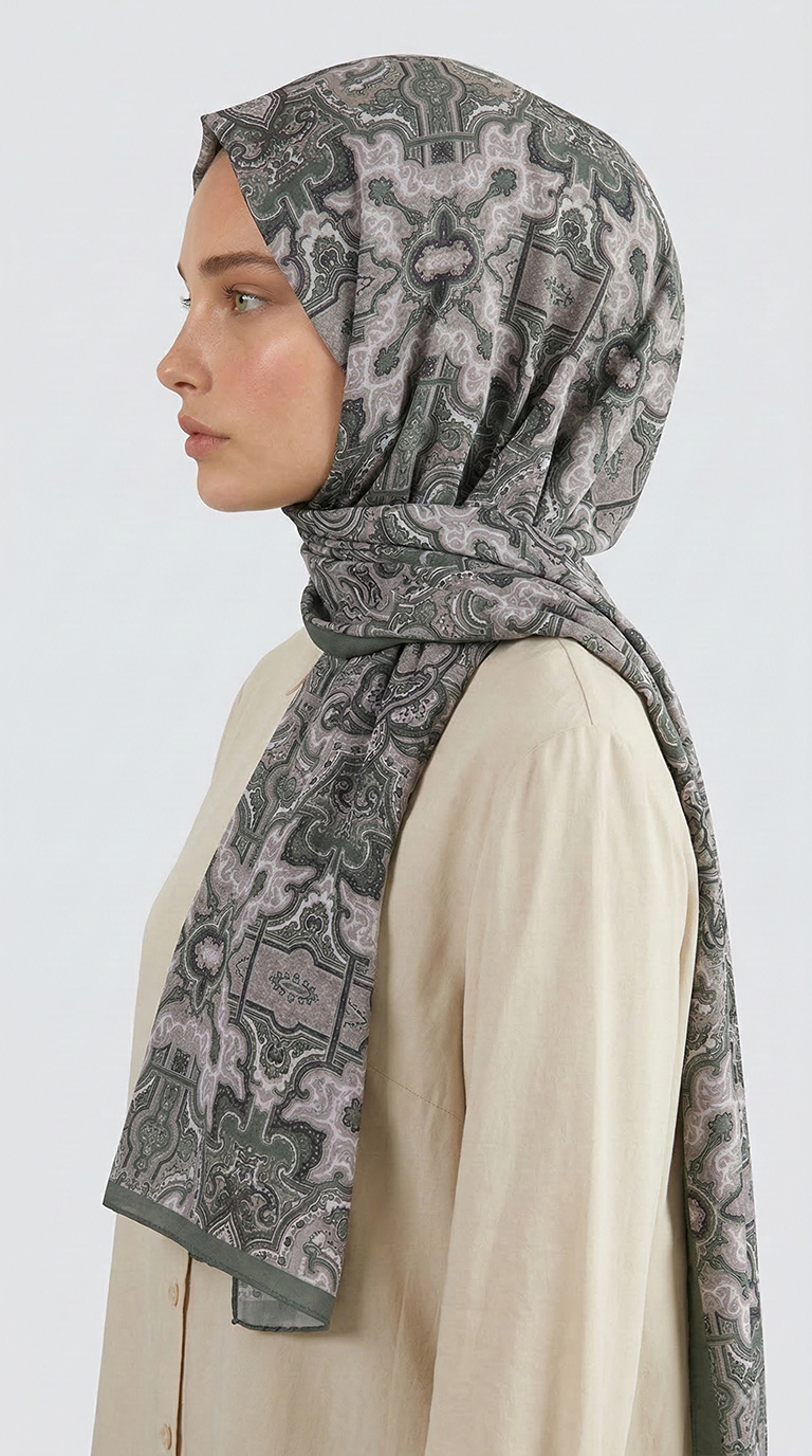 Karaca EşarpCOTTON ŞAL LARA MOTİF DESENLİ COTTON ŞAL - YEŞİL
