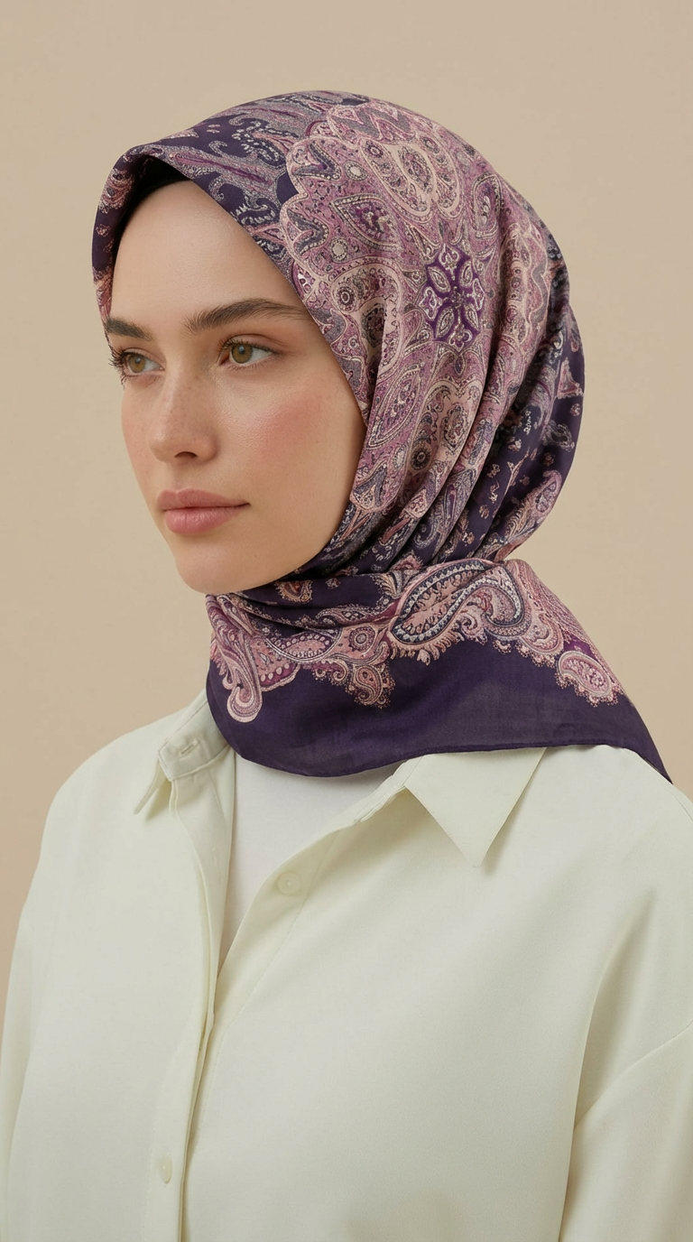 Karaca Eşarp ŞAL EŞARP LAVİNİA DESENLİ 120*120 CM COTTON EŞARP   - MOR