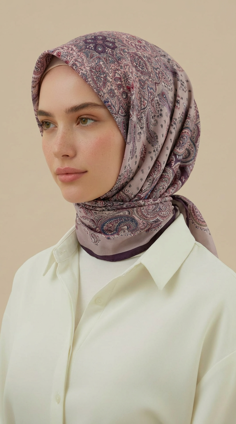 Karaca Eşarp ŞAL EŞARP LAVİNİA DESENLİ 120*120 CM COTTON EŞARP   -  LİLA / MOR