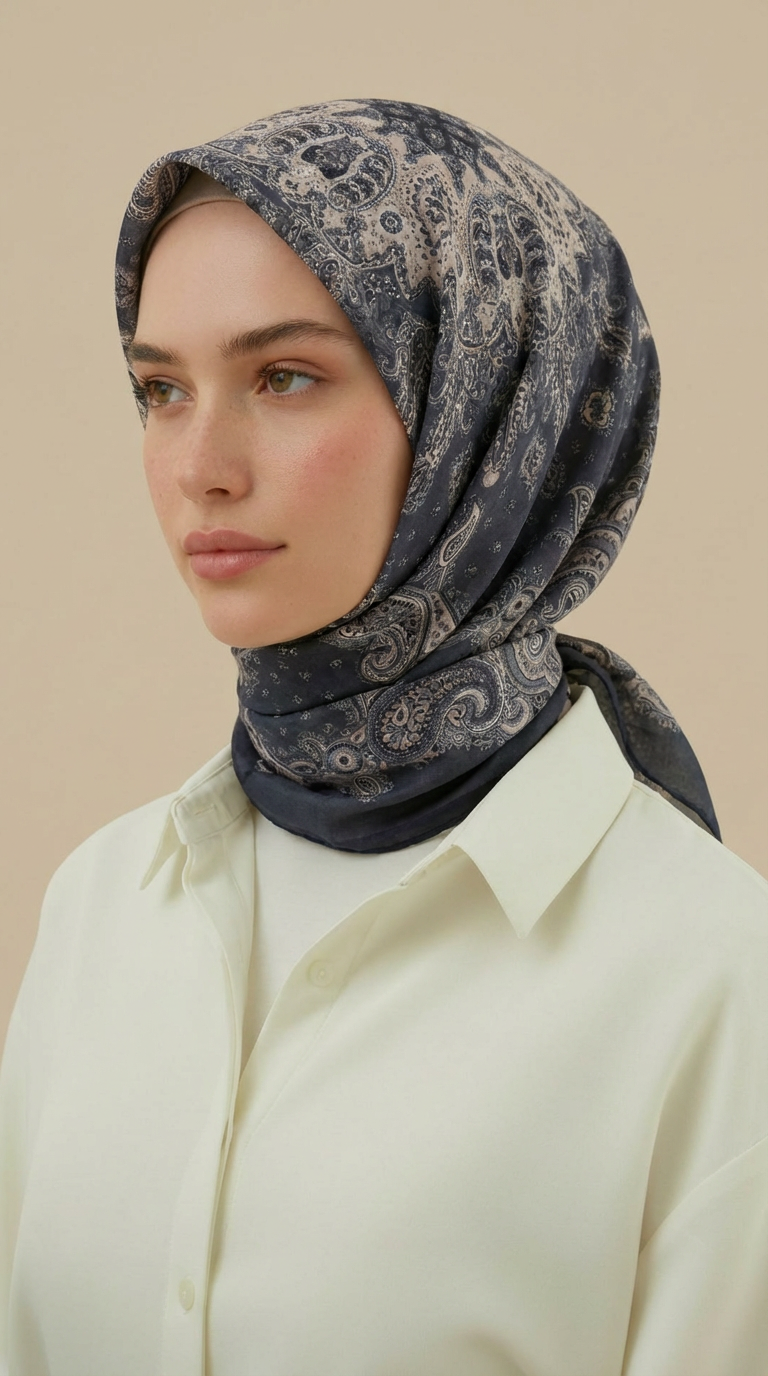Karaca Eşarp ŞAL EŞARP LAVİNİA DESENLİ 120*120 CM COTTON EŞARP   - ANTRASİT GRİ / GRİ 