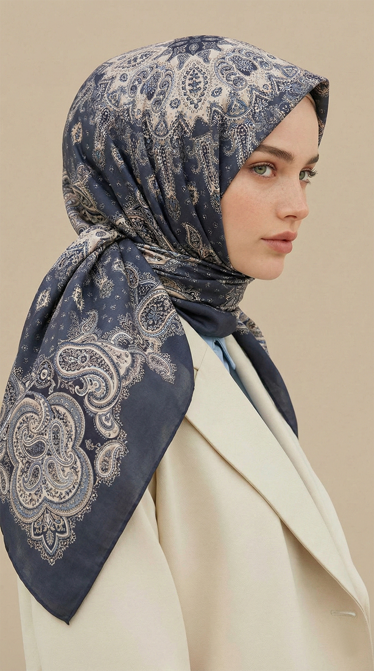 Karaca Eşarp ŞAL EŞARP LAVİNİA DESENLİ 120*120 CM COTTON EŞARP   - ANTRASİT GRİ / GRİ 