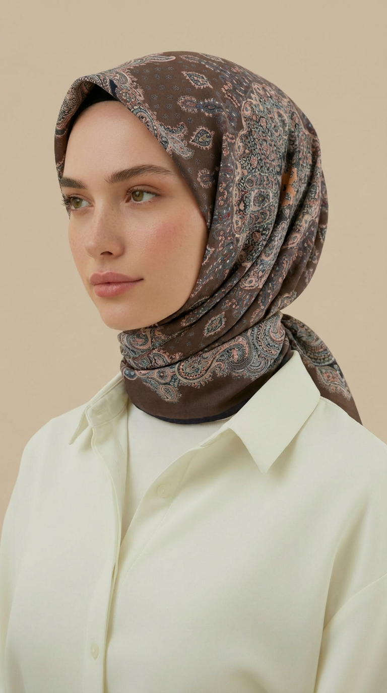 Karaca Eşarp ŞAL EŞARP LAVİNİA DESENLİ 120*120 CM COTTON EŞARP   - KAHVERENGİ