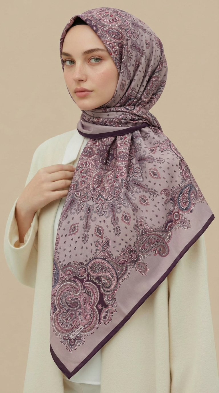 Karaca Eşarp ŞAL EŞARP LAVİNİA DESENLİ 120*120 CM COTTON EŞARP   -  LİLA / MOR