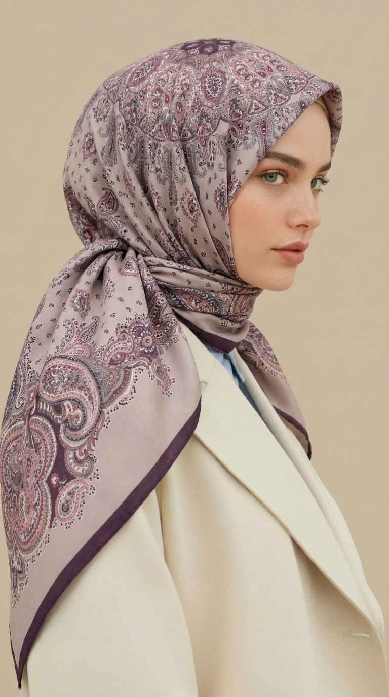 Karaca Eşarp ŞAL EŞARP LAVİNİA DESENLİ 120*120 CM COTTON EŞARP   -  LİLA / MOR