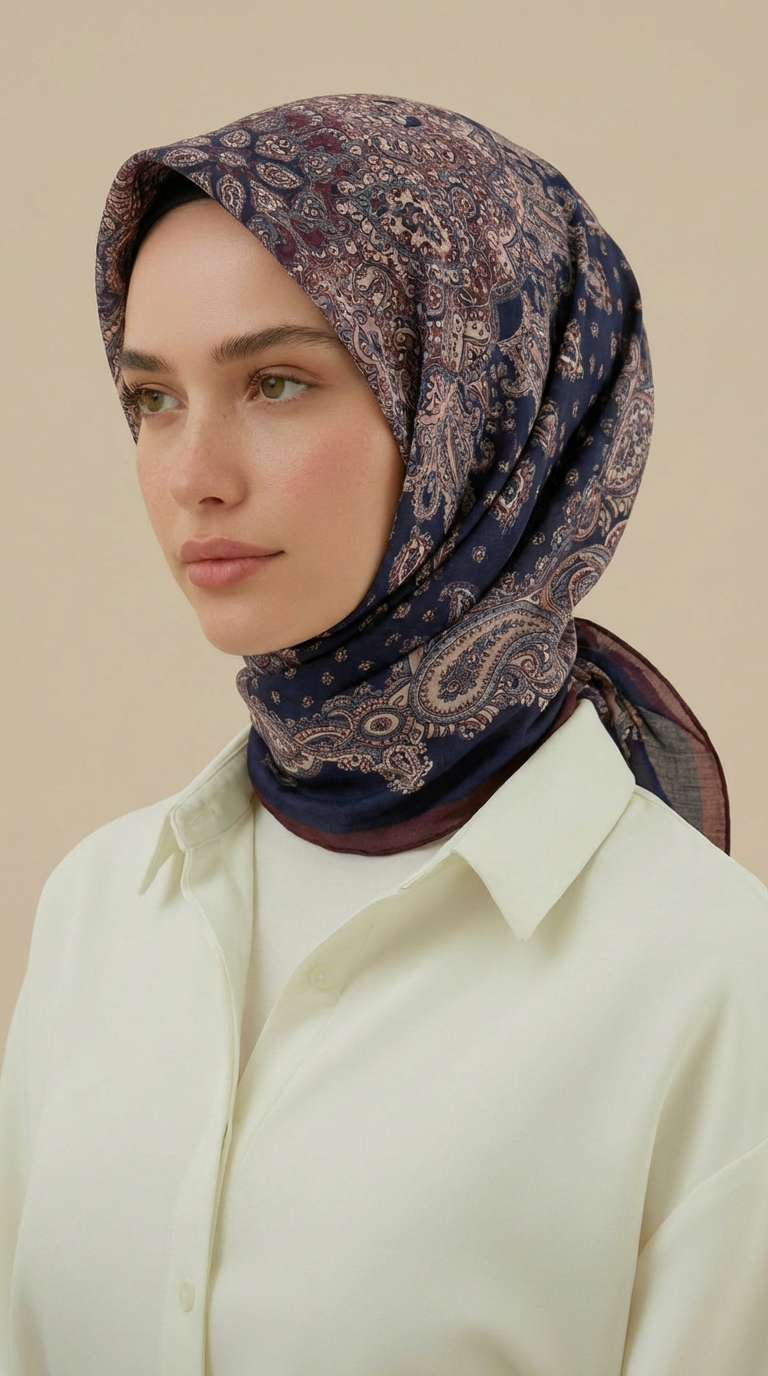 Karaca Eşarp ŞAL EŞARP LAVİNİA DESENLİ 120*120 CM COTTON EŞARP   -SİYAH / BORDO