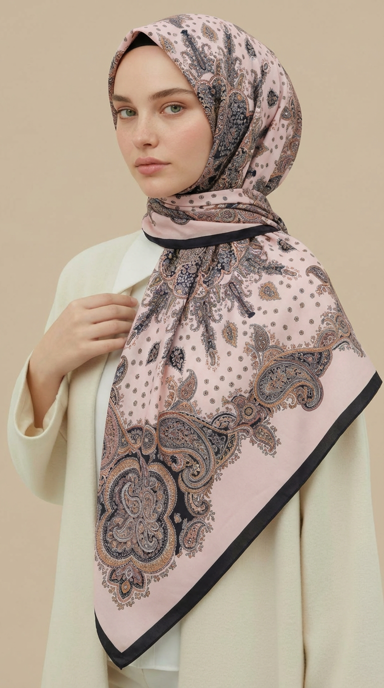 Karaca Eşarp ŞAL EŞARP LAVİNİA DESENLİ 120*120 CM COTTON EŞARP   - KREM 