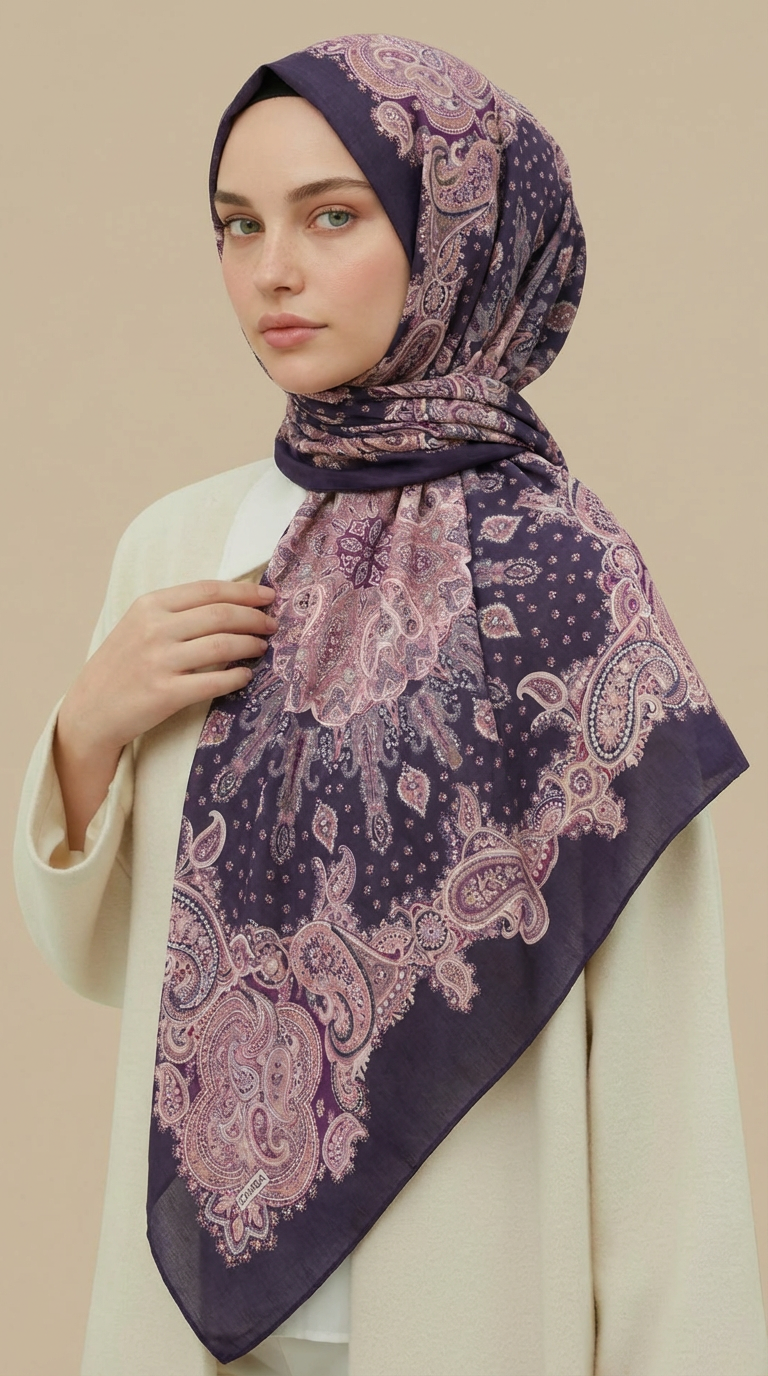 Karaca Eşarp ŞAL EŞARP LAVİNİA DESENLİ 120*120 CM COTTON EŞARP   - MOR