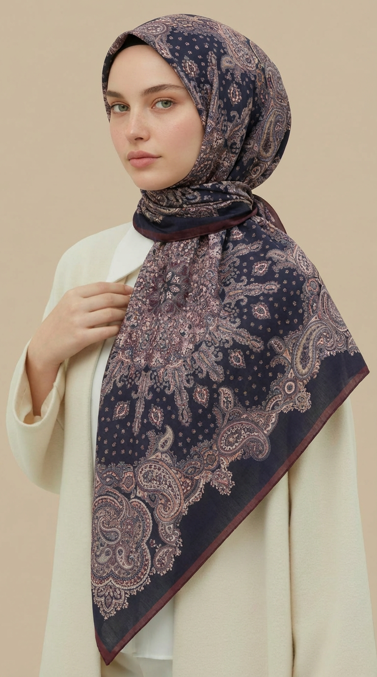 Karaca Eşarp ŞAL EŞARP LAVİNİA DESENLİ 120*120 CM COTTON EŞARP   -SİYAH / BORDO