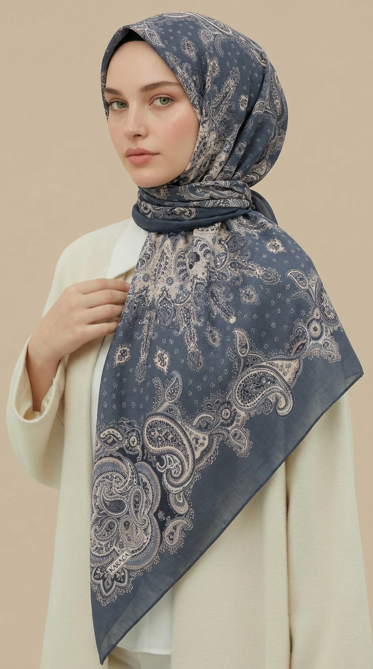 Karaca Eşarp ŞAL EŞARP LAVİNİA DESENLİ 120*120 CM COTTON EŞARP   - ANTRASİT GRİ / GRİ 