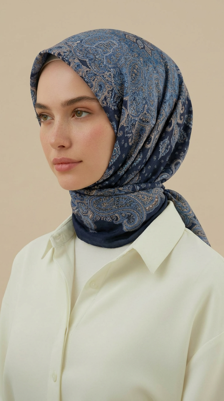 Karaca Eşarp ŞAL EŞARP LAVİNİA DESENLİ 120*120 CM COTTON EŞARP   - LACİVERT