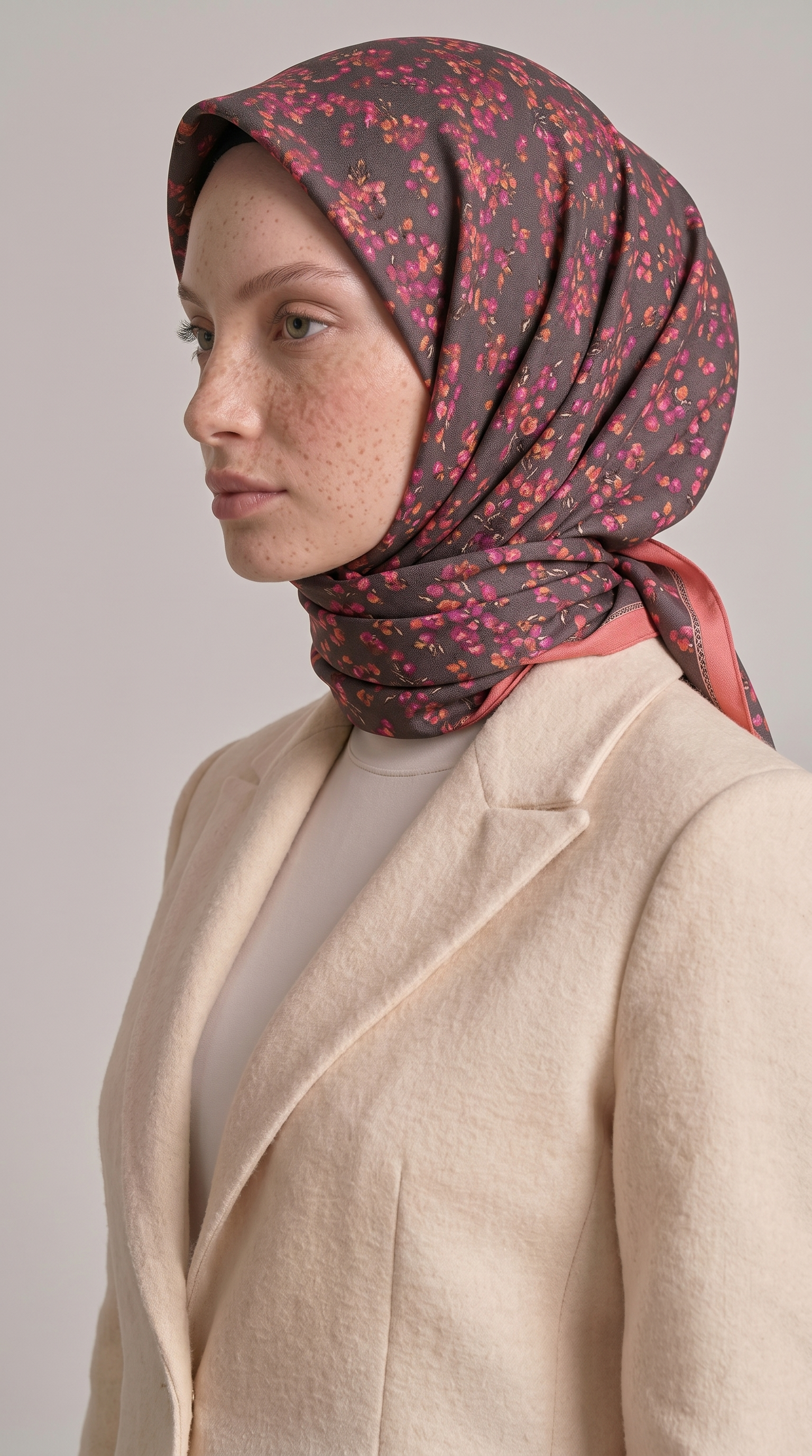 Karaca EşarpRAYON EŞARPLİLYA DESENLİ ÇİÇEK DESENLİ İPEK ŞİFON EŞARP - KAHVERENGİ / FUŞYA