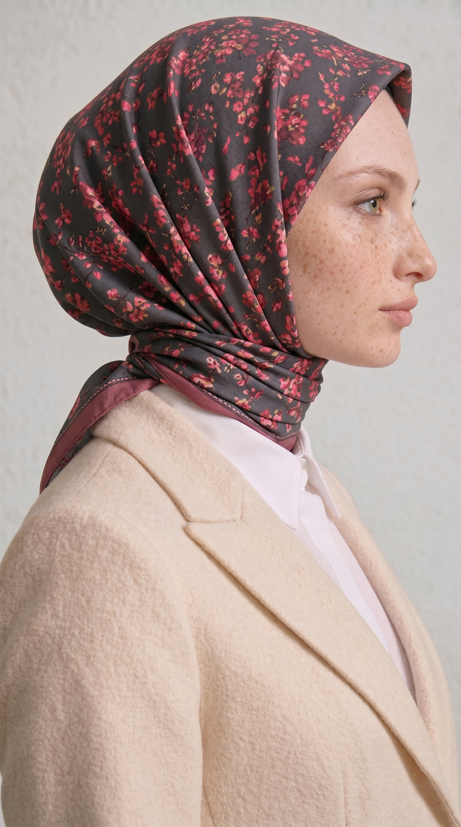 Karaca EşarpRAYON EŞARPLİLYA DESENLİ ÇİÇEK DESENLİ İPEK ŞİFON EŞARP - KAHVERENGİ / FUŞYA