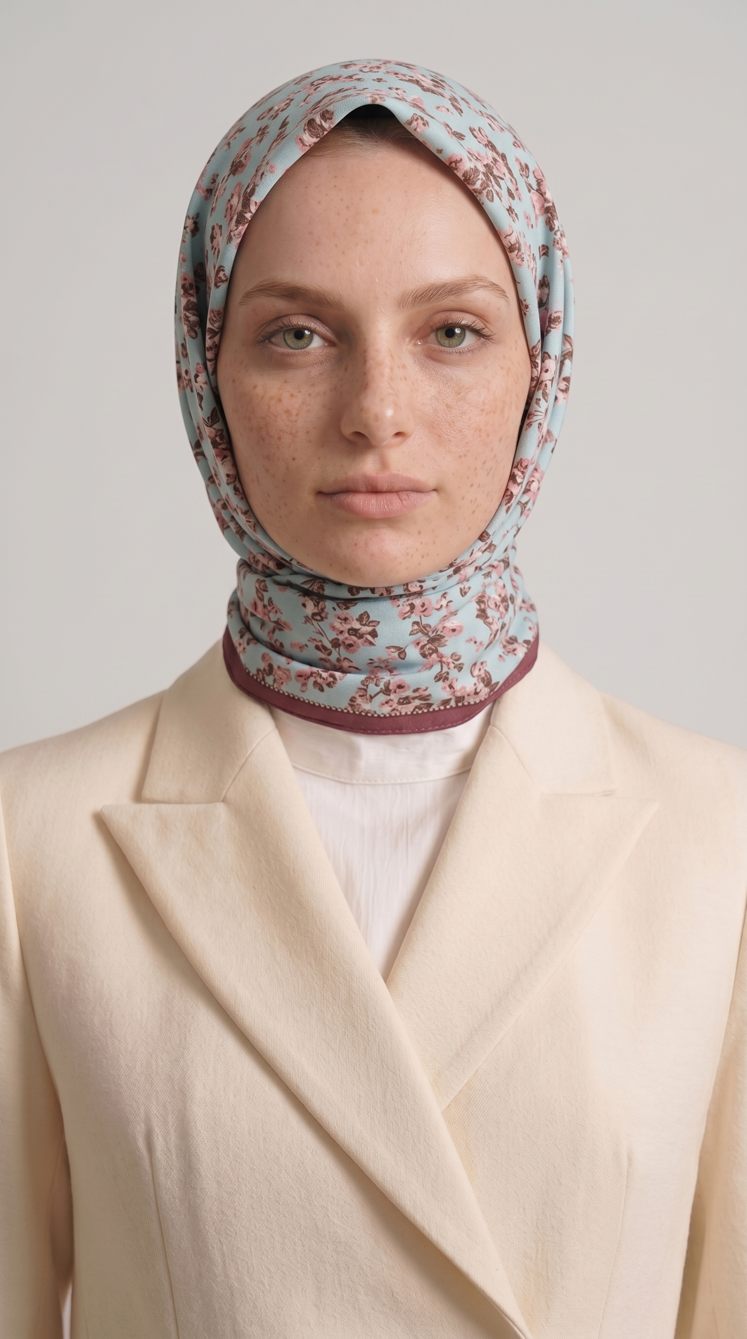 Karaca EşarpEŞARPLİLYA DESENLİ ÇİÇEK DESENLİ İPEK ŞİFON EŞARP - KAHVERENGİ / TURKUAZ