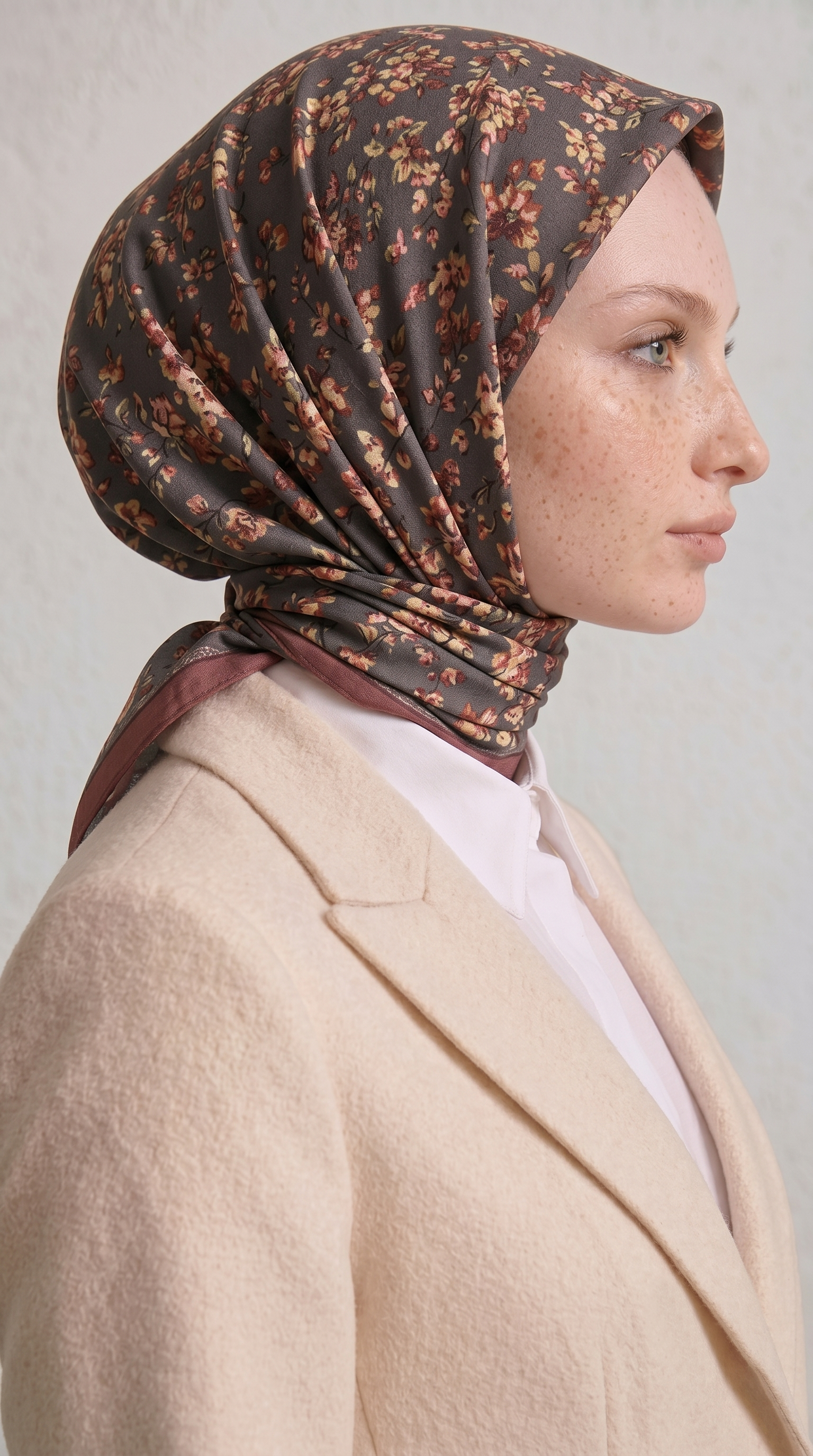 Karaca EşarpRAYON EŞARPLİLYA DESENLİ ÇİÇEK DESENLİ İPEK ŞİFON EŞARP - BEJ / KAHVERENGİ 