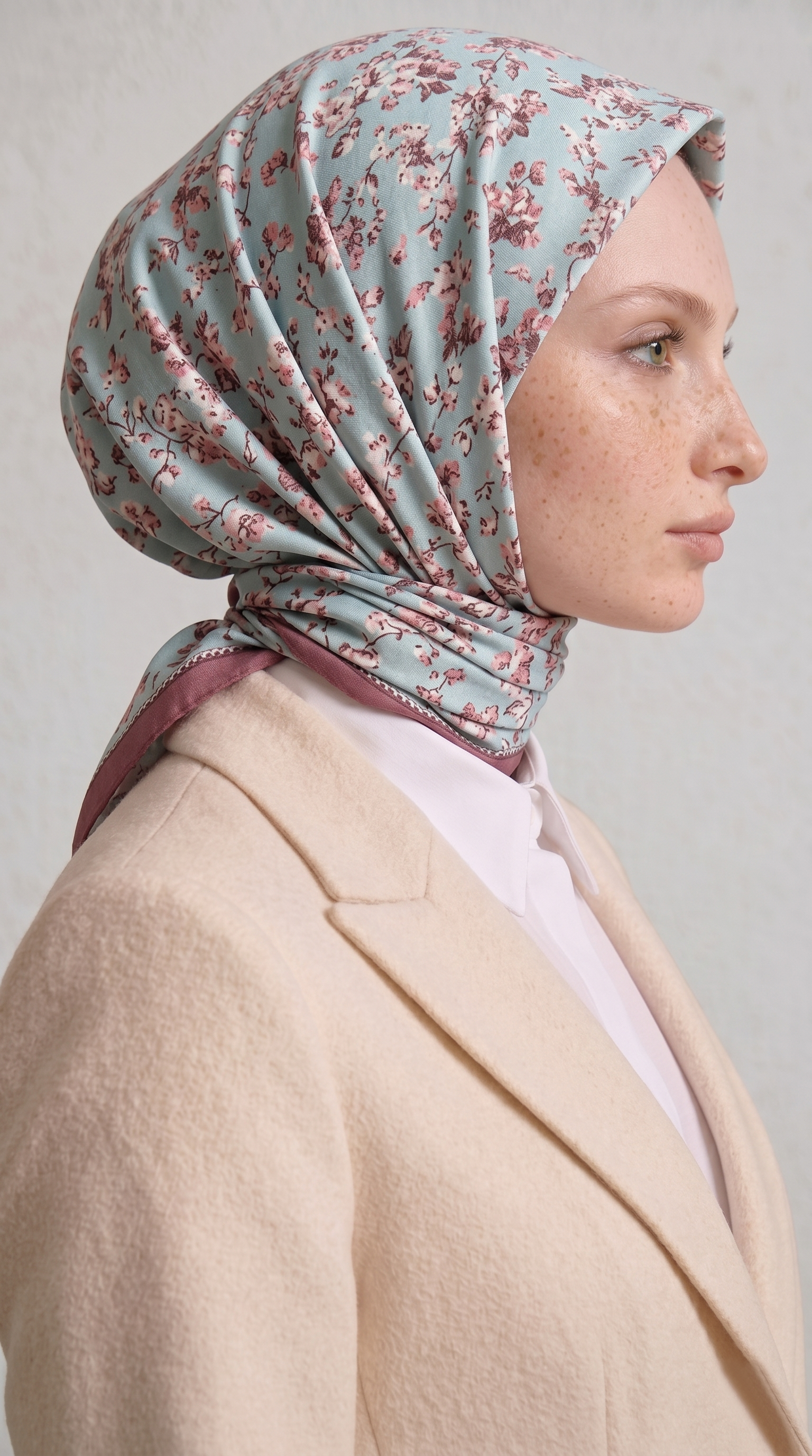 Karaca EşarpEŞARPLİLYA DESENLİ ÇİÇEK DESENLİ İPEK ŞİFON EŞARP - KAHVERENGİ / TURKUAZ