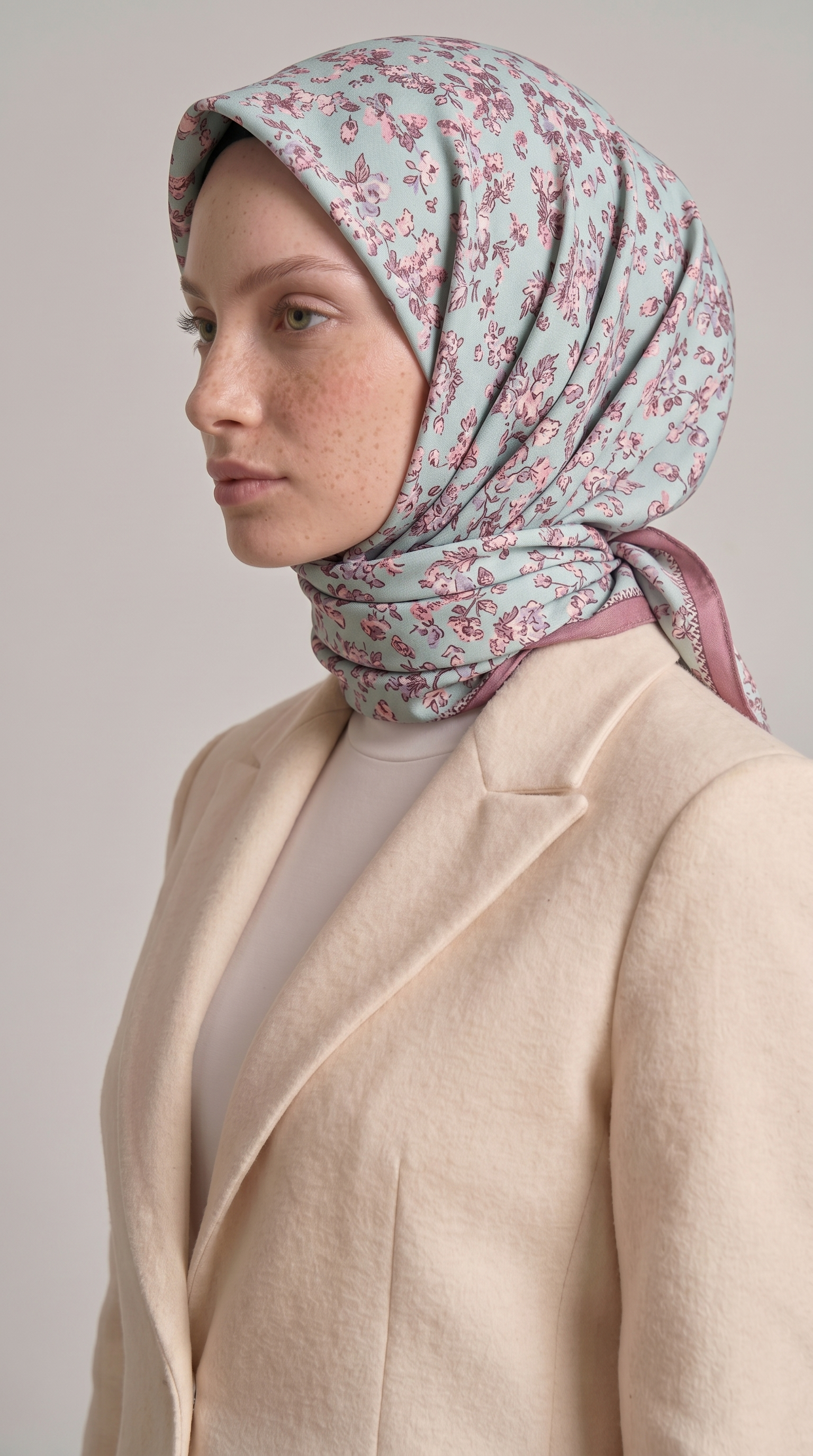 Karaca EşarpEŞARPLİLYA DESENLİ ÇİÇEK DESENLİ İPEK ŞİFON EŞARP - KAHVERENGİ / TURKUAZ