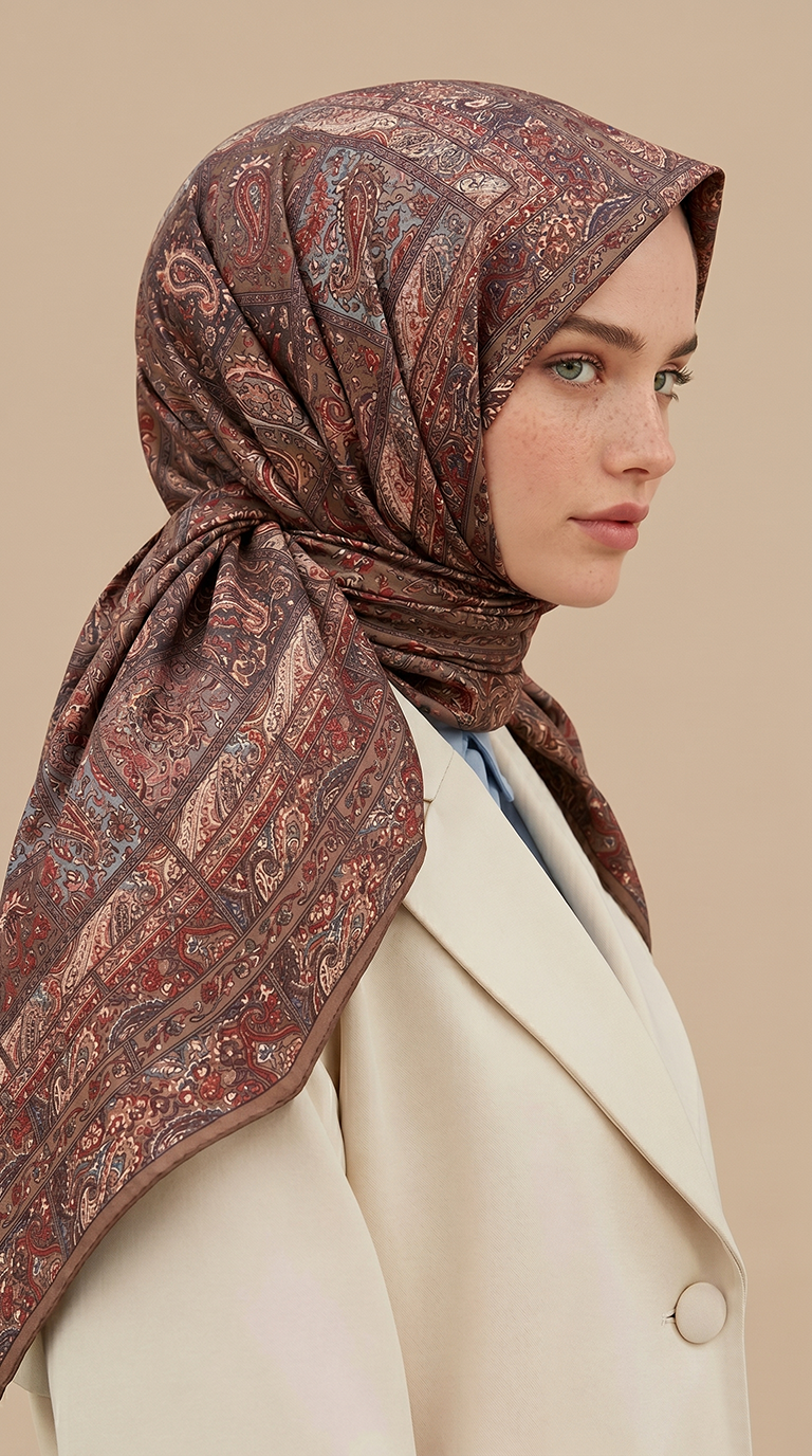 Karaca Eşarp ŞAL EŞARP MAVERA 120* 120 CM COTTON EŞARP - CAMEL / KIRMIZI