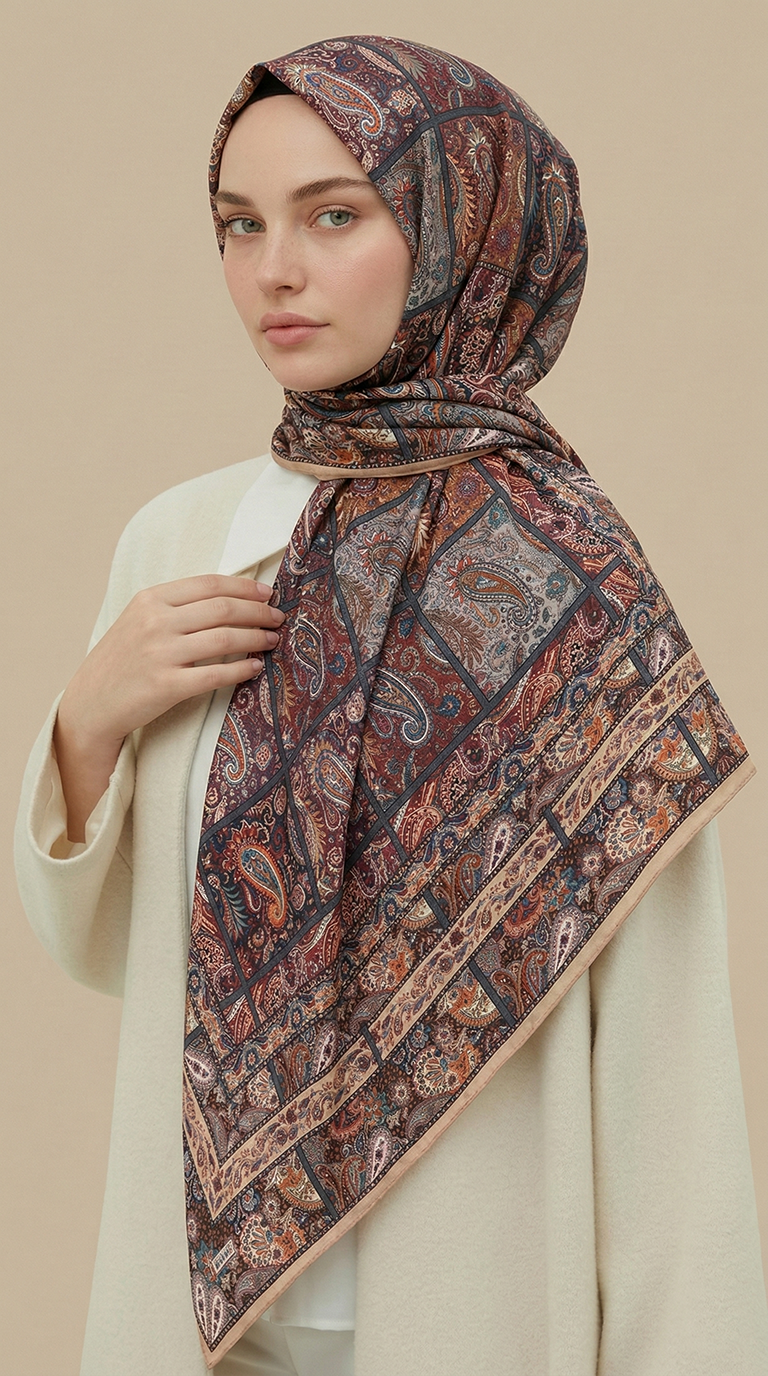 Karaca Eşarp ŞAL EŞARP MAVERA 120* 120 CM COTTON EŞARP - EKRU / BORDO 