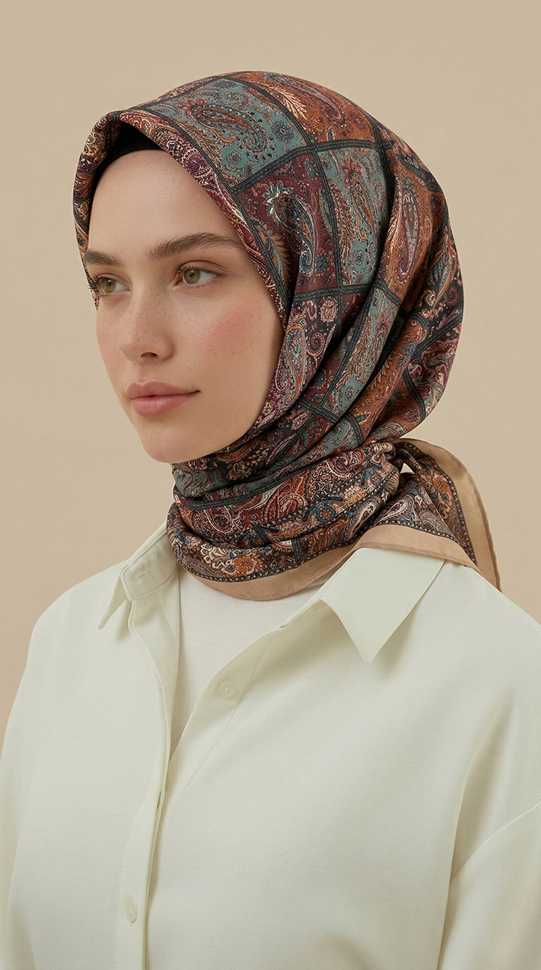 Karaca Eşarp ŞAL EŞARP MAVERA 120* 120 CM COTTON EŞARP - EKRU / BORDO 