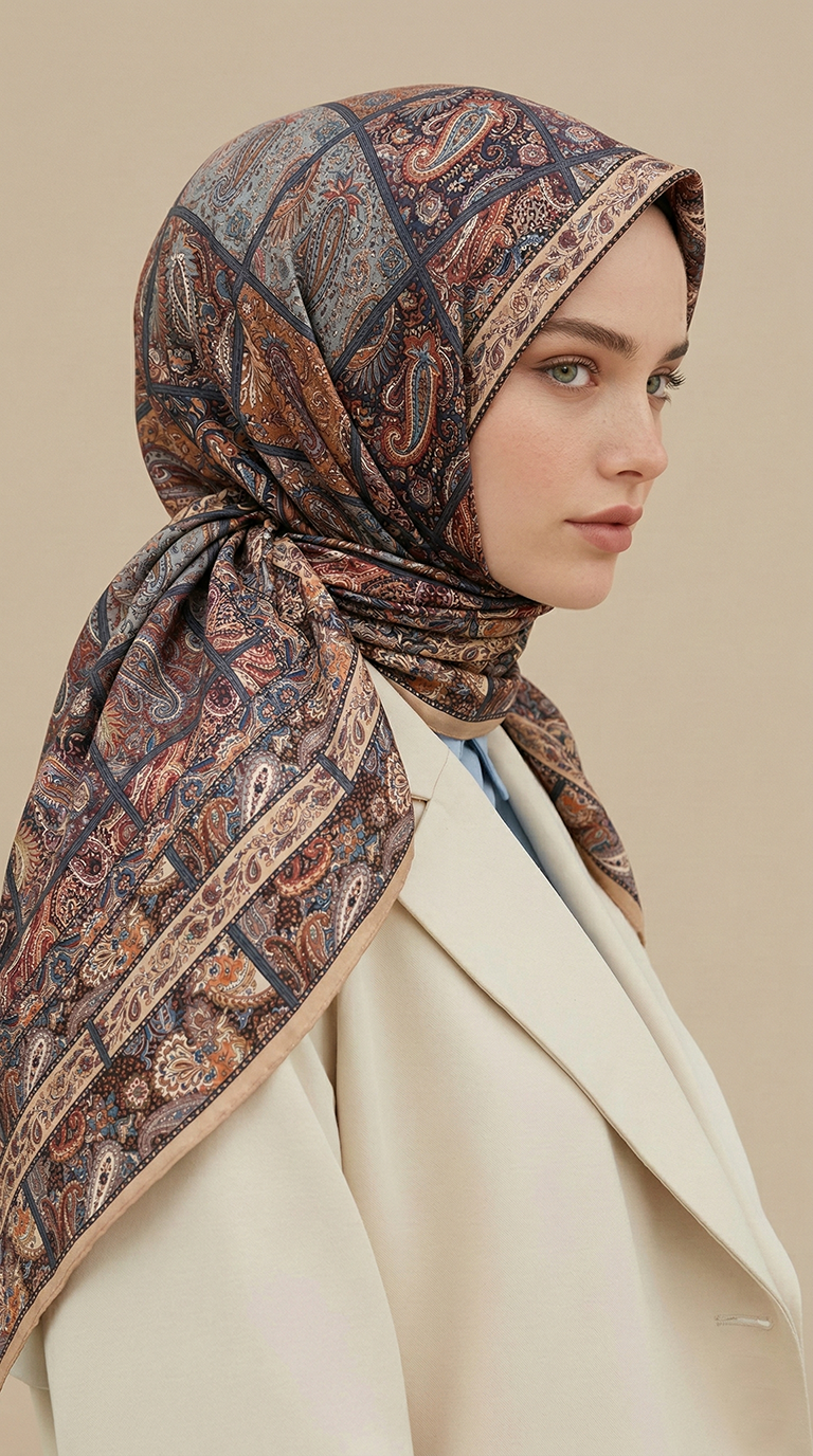 Karaca Eşarp ŞAL EŞARP MAVERA 120* 120 CM COTTON EŞARP - EKRU / BORDO 