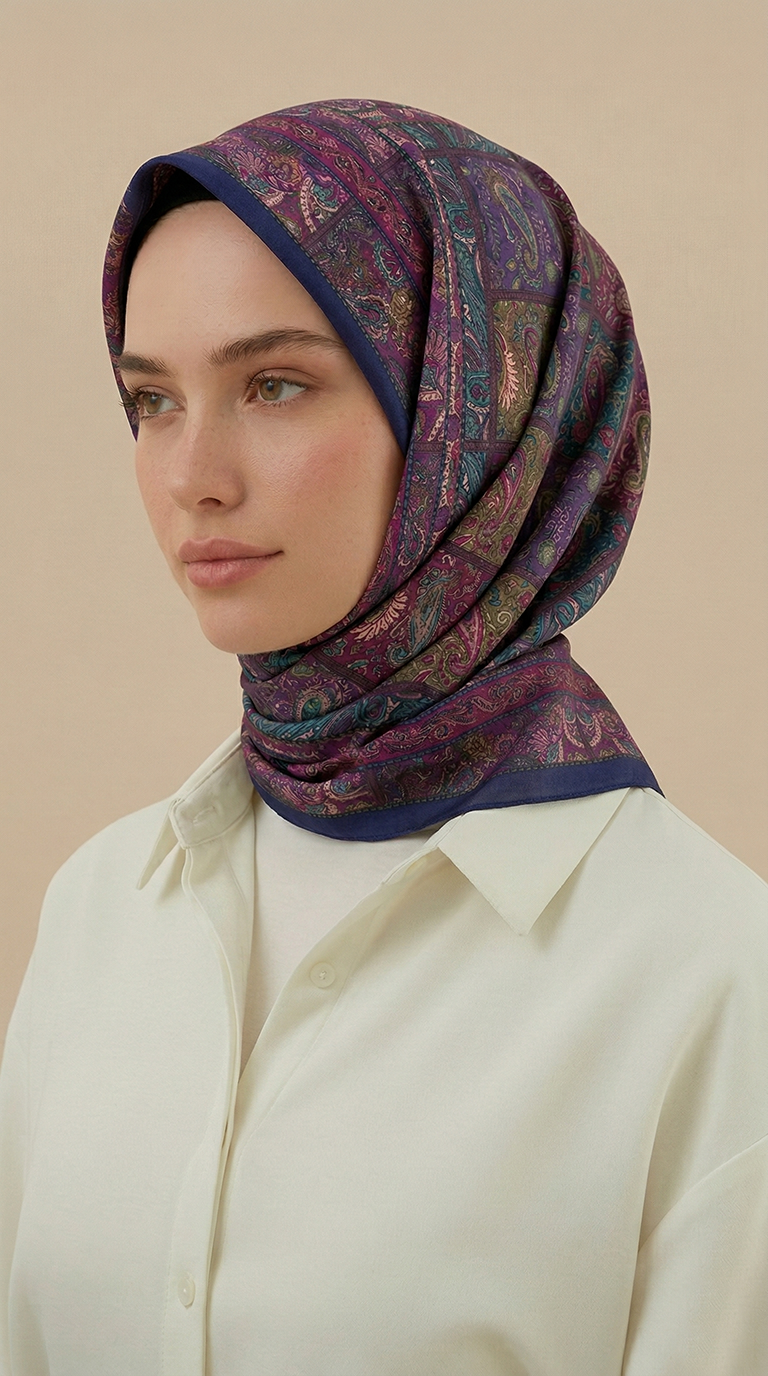 Karaca Eşarp ŞAL EŞARP MAVERA 120* 120 CM COTTON EŞARP - LACİVERT / MOR