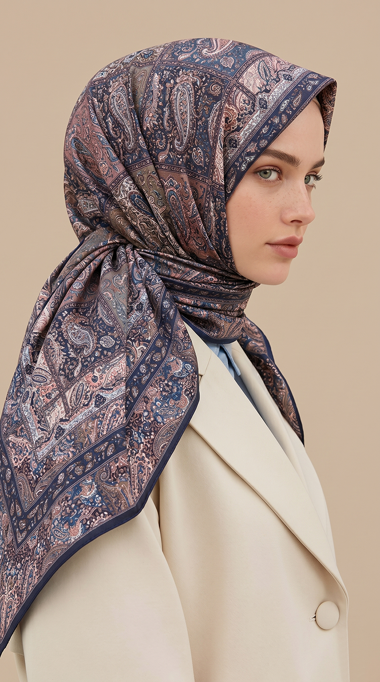 Karaca Eşarp ŞAL EŞARP MAVERA 120* 120 CM COTTON EŞARP - LACİVERT / PEMBE