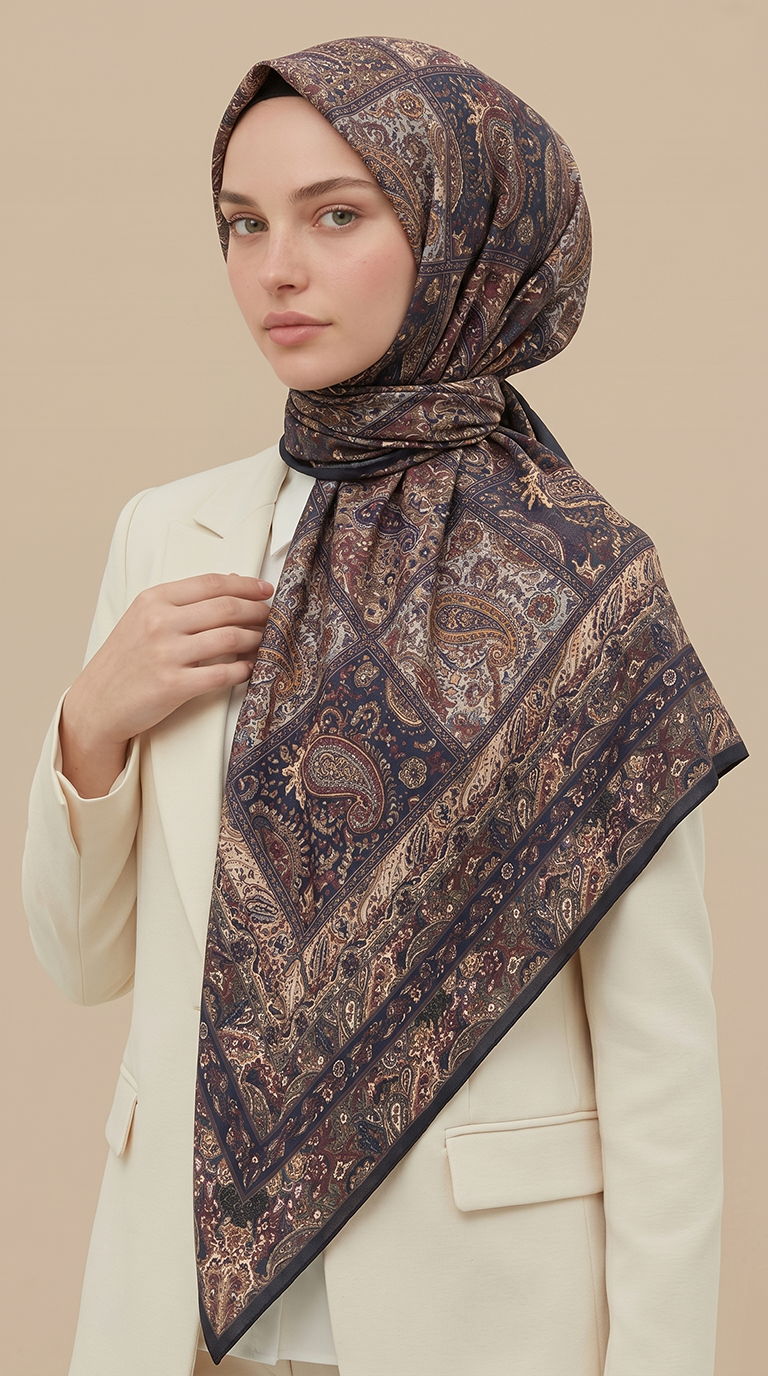 Karaca Eşarp ŞAL EŞARP MAVERA 120* 120 CM COTTON EŞARP - LACİVERT / YEŞİL 