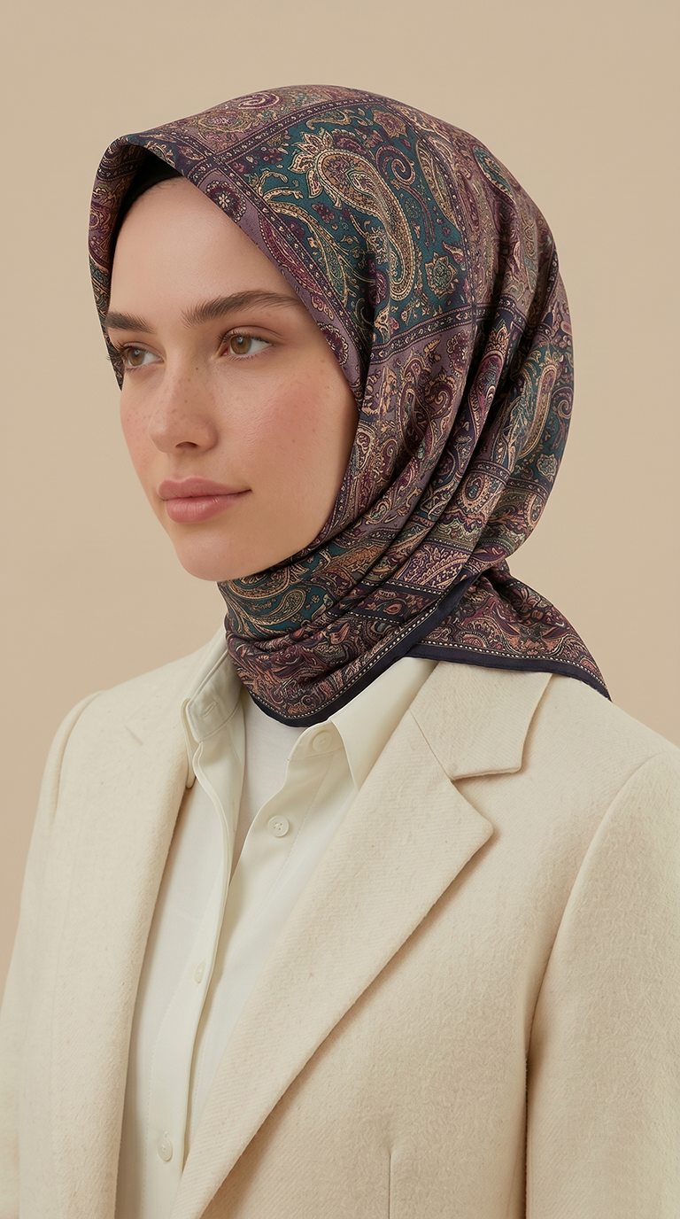 Karaca Eşarp ŞAL EŞARP MAVERA 120* 120 CM COTTON EŞARP - LACİVERT / LİLA