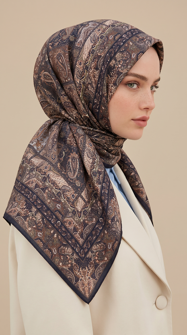 Karaca Eşarp ŞAL EŞARP MAVERA 120* 120 CM COTTON EŞARP - LACİVERT / YEŞİL 