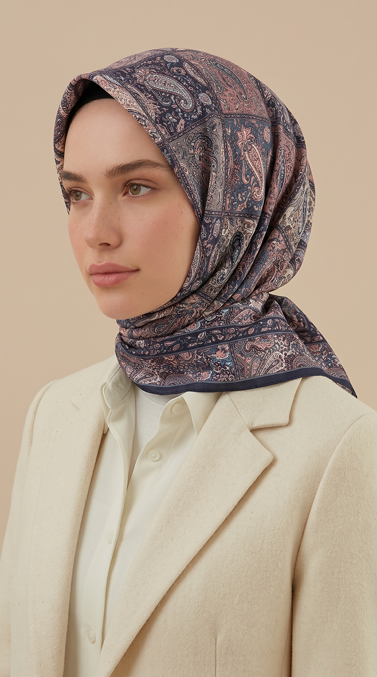 Karaca Eşarp ŞAL EŞARP MAVERA 120* 120 CM COTTON EŞARP - LACİVERT / PEMBE