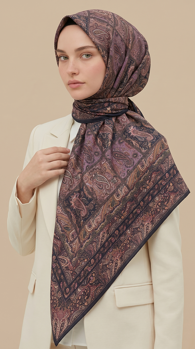 Karaca Eşarp ŞAL EŞARP MAVERA 120* 120 CM COTTON EŞARP - LACİVERT / LİLA