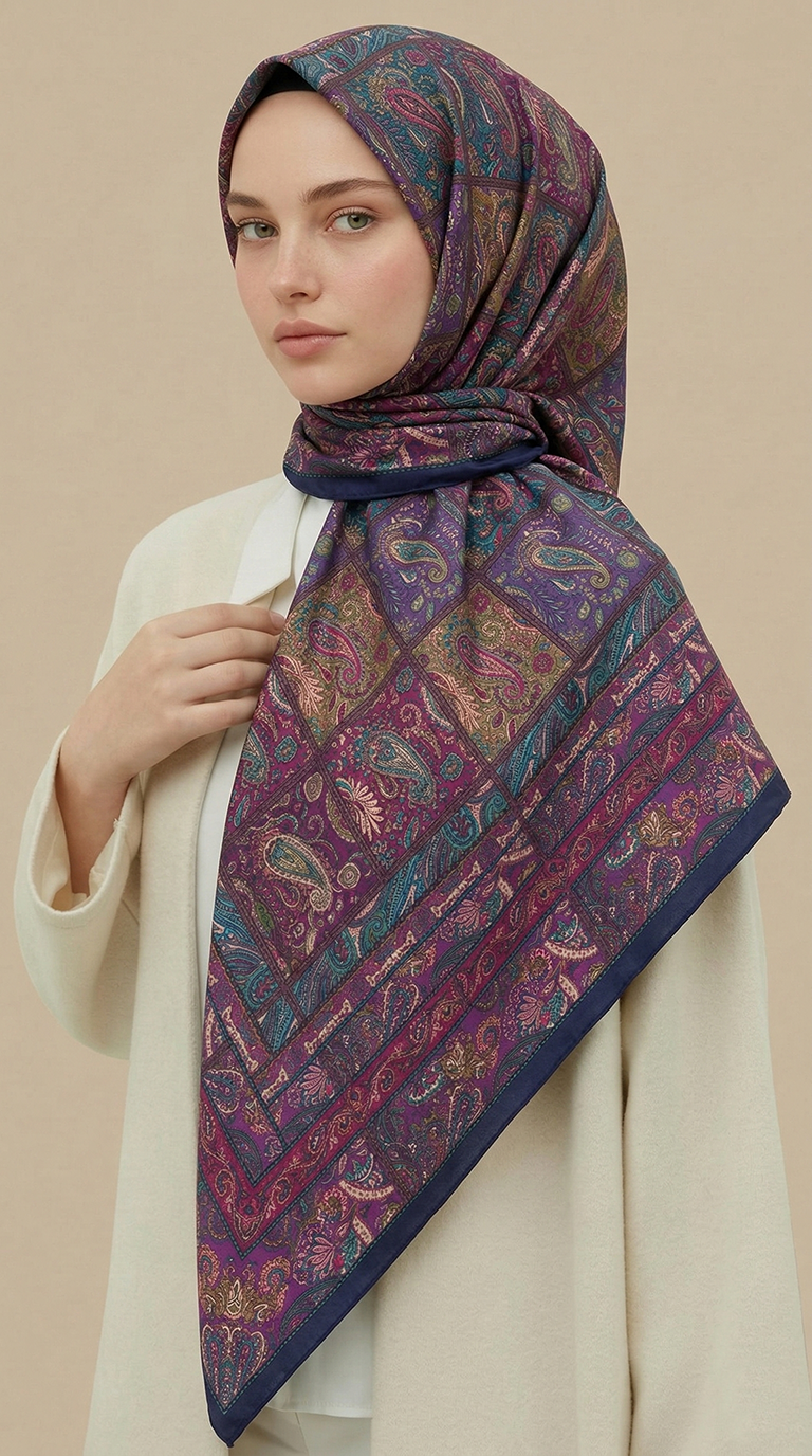 Karaca Eşarp ŞAL EŞARP MAVERA 120* 120 CM COTTON EŞARP - LACİVERT / MOR